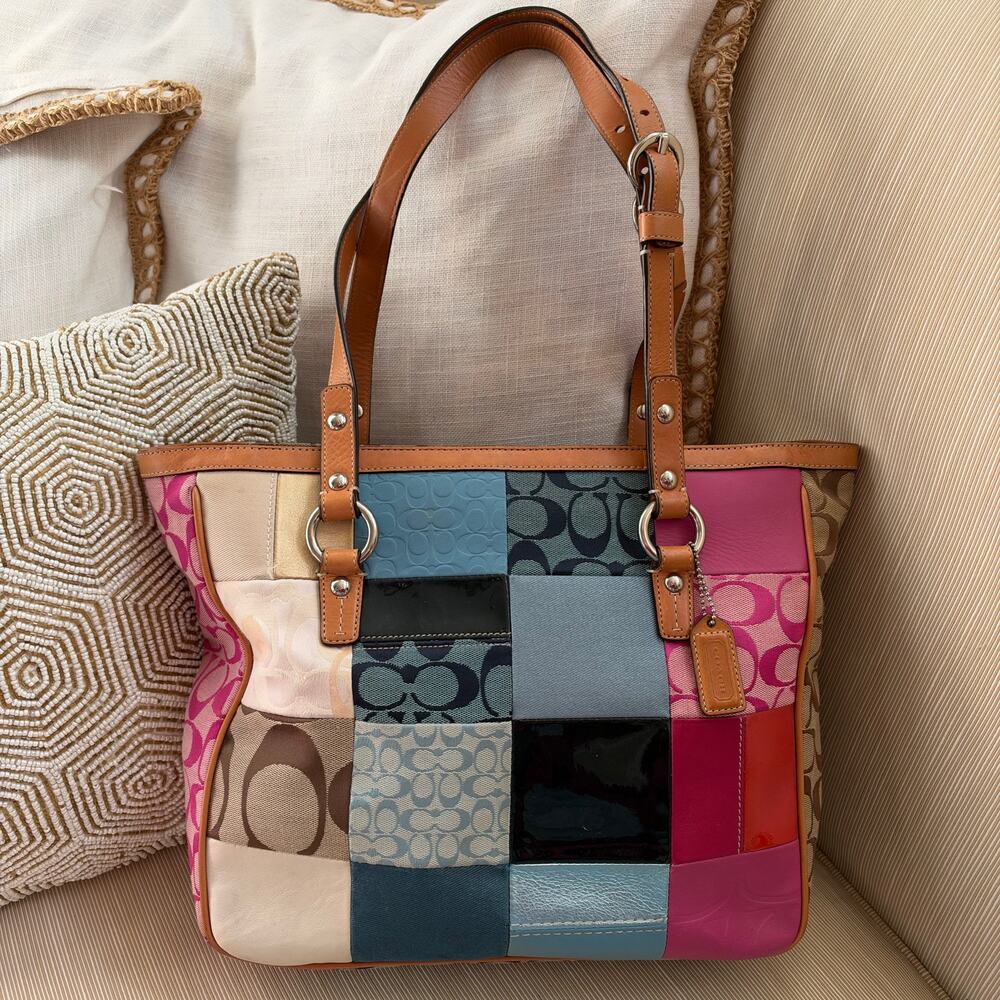 Rare Coach F14653 Y2K Pink Blue Metallic Patchwork Tote 2009